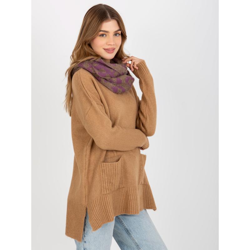 Dámský šátek KATLYN tmavě béžový a fialový 