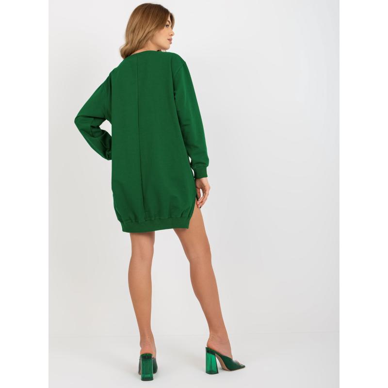 Női oversize pulóver AFTON nyomtatással sötétzöld és narancssárga színben