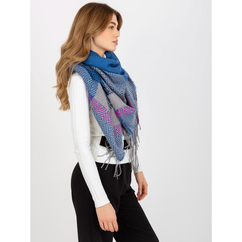 Női mintás téli sál RENA sötétkék szürke
