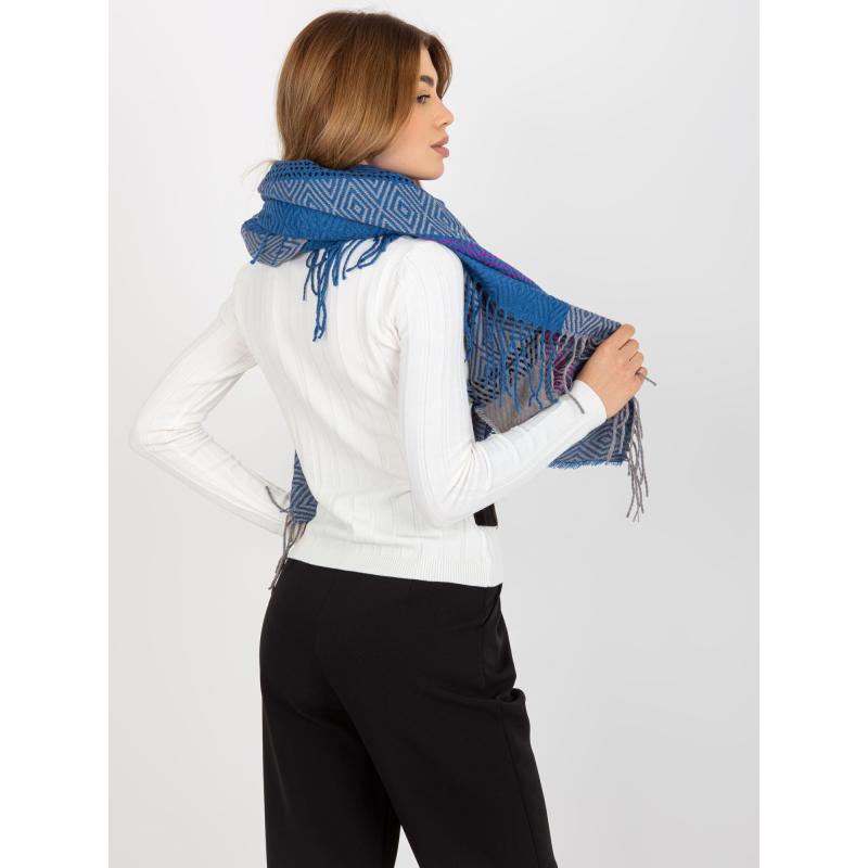 Női mintás téli sál RENA sötétkék szürke