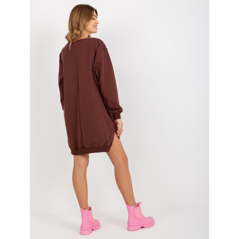 Női nyomtatott pulóver PAMELLA sötét barna és rózsaszín