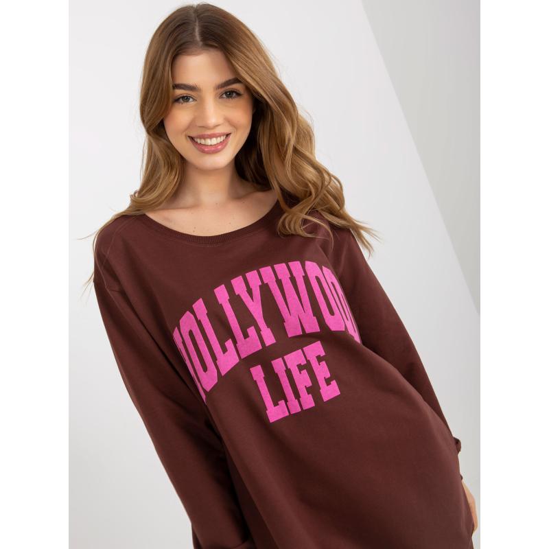 Női nyomtatott pulóver PAMELLA sötét barna és rózsaszín