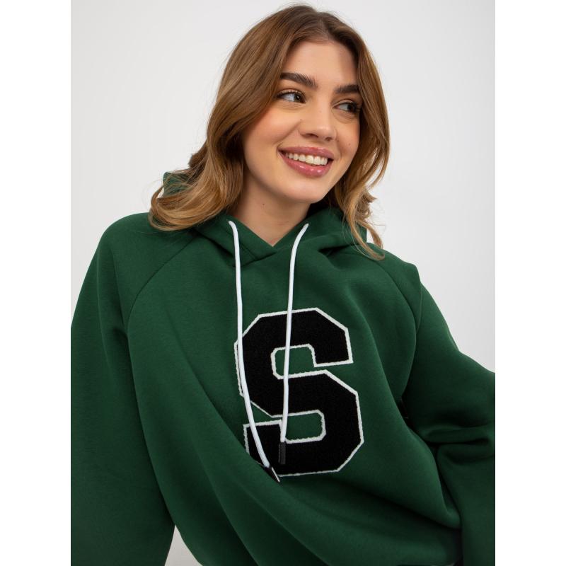 Dámská mikina s kapucí a nášivkou PAMELLA tmavě zelená 