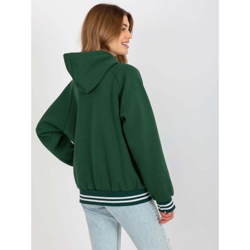 Dámská mikina s kapucí a nášivkou PAMELLA tmavě zelená 