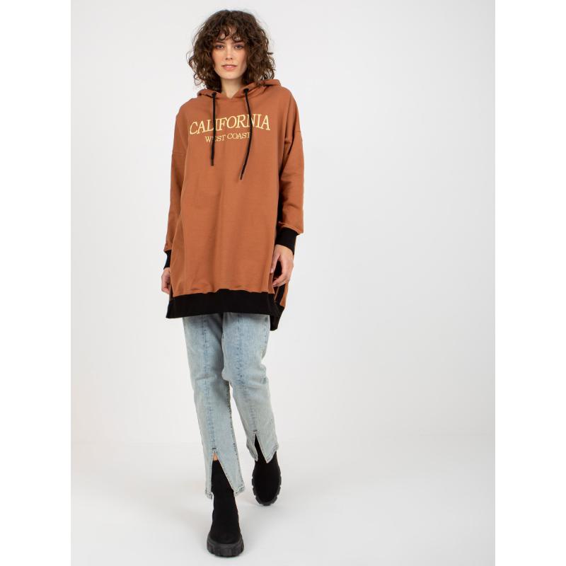 Dámská mikina s kapucí a rozparky DELLA světle hnědá 