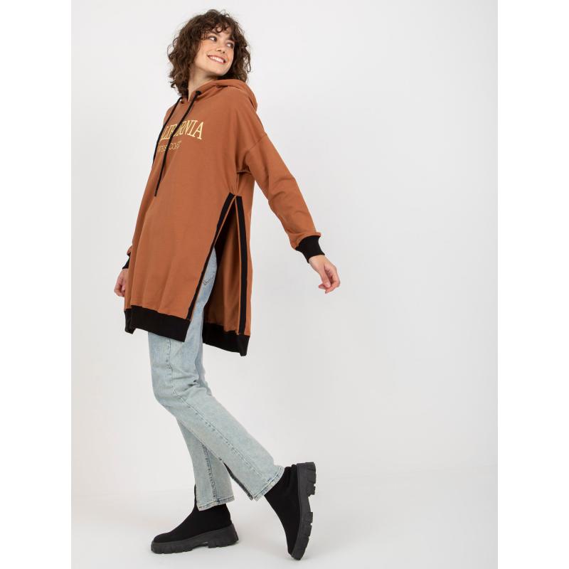Dámská mikina s kapucí a rozparky DELLA světle hnědá 