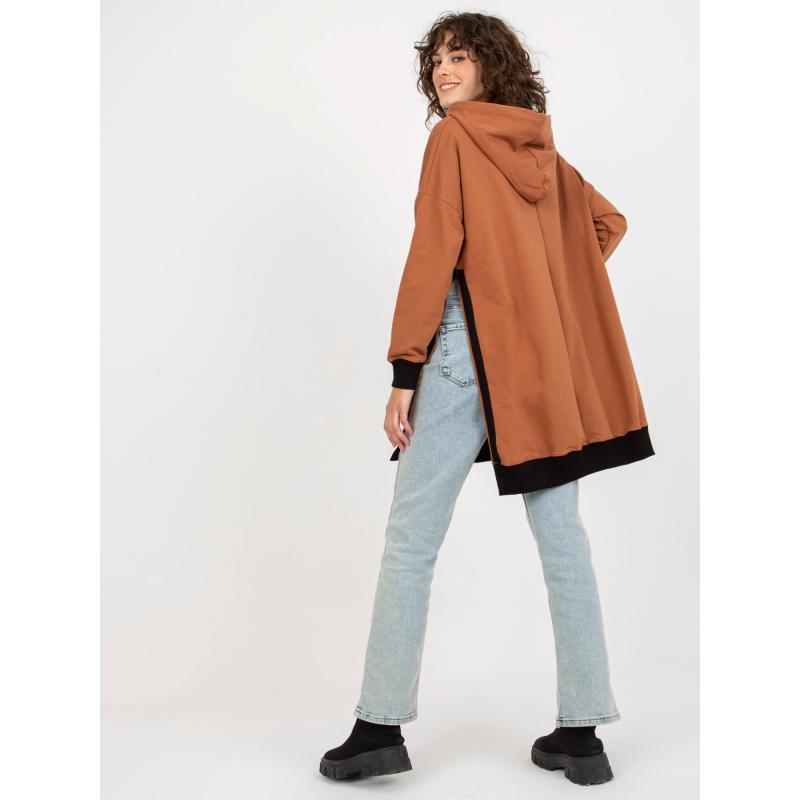 Dámská mikina s kapucí a rozparky DELLA světle hnědá 