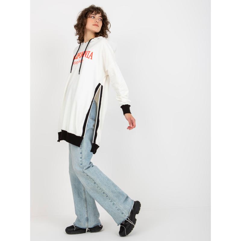 Dámska mikina s potlačou a kapucňou dlhá oversize CISSY ecru