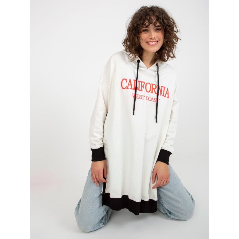 Dámska mikina s potlačou a kapucňou dlhá oversize CISSY ecru