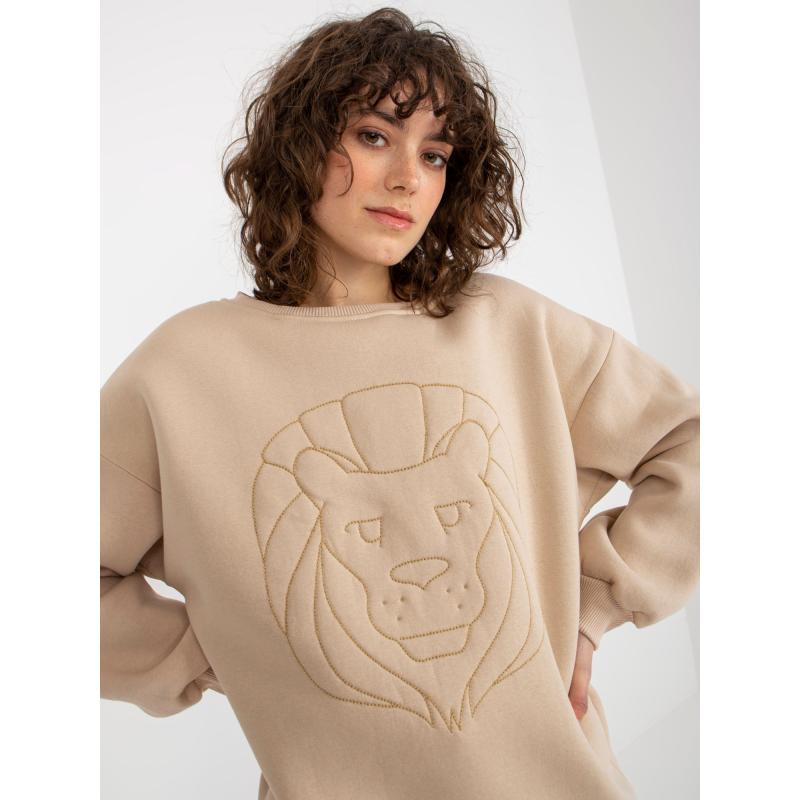 Dámská mikina s kapucí a nápisem oversize VICKI béžová 