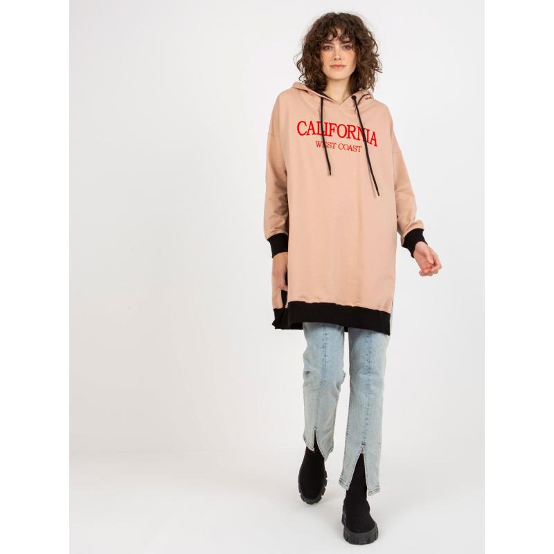 Dámska mikina s kapucňou a nápisom oversize dlhá CHYNA béžová