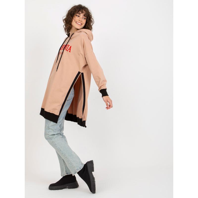 Dámska mikina s kapucňou a nápisom oversize dlhá CHYNA béžová