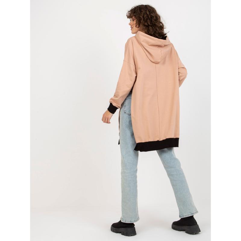 Dámska mikina s kapucňou a nápisom oversize dlhá CHYNA béžová