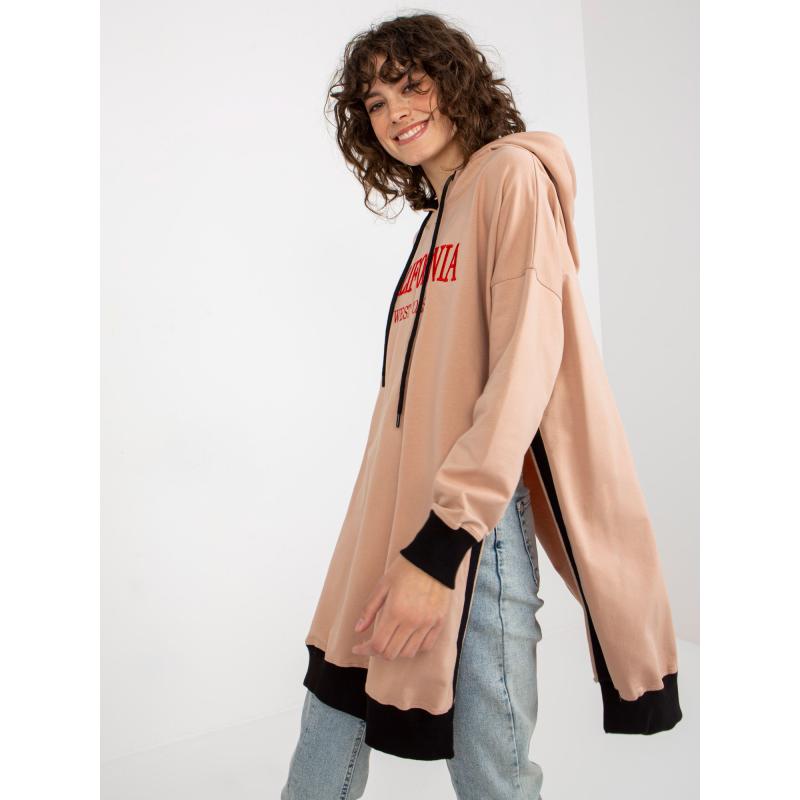 Dámska mikina s kapucňou a nápisom oversize dlhá CHYNA béžová