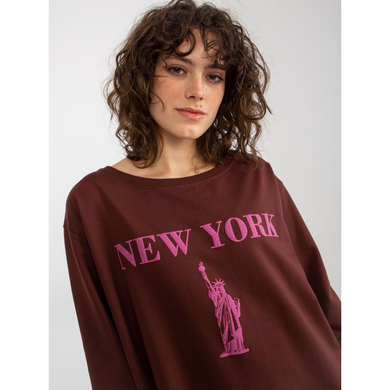 Dámská mikina s potiskem dlouhá oversize KERSTIN tmavě hnědá a růžová 