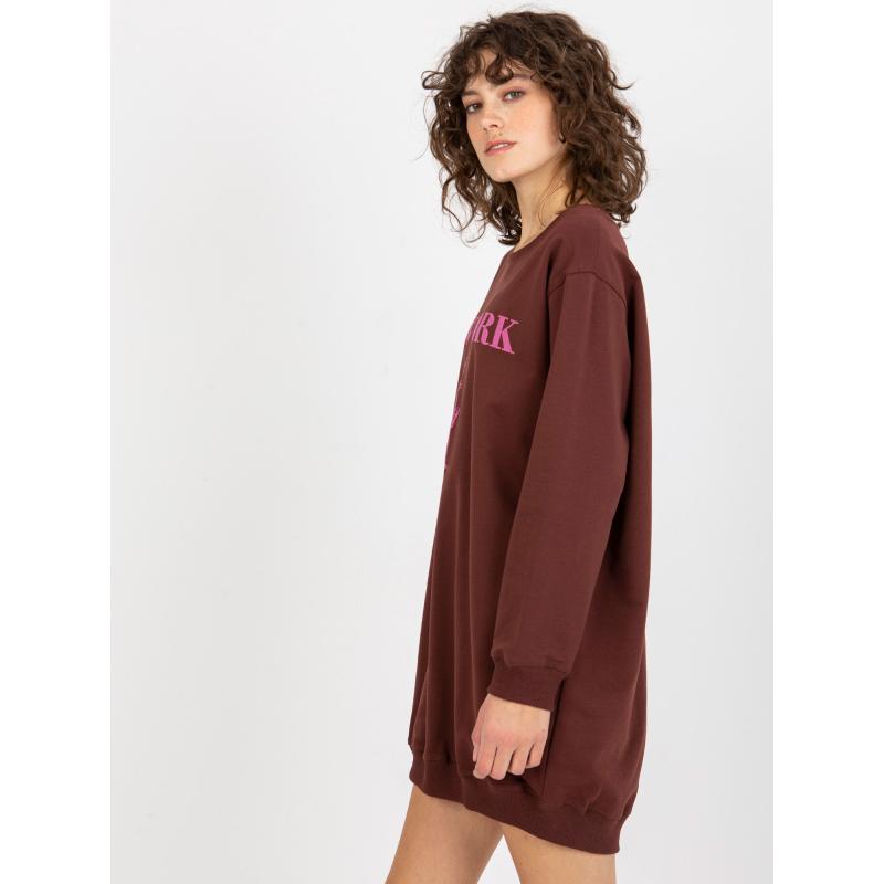 Dámská mikina s potiskem dlouhá oversize KERSTIN tmavě hnědá a růžová 