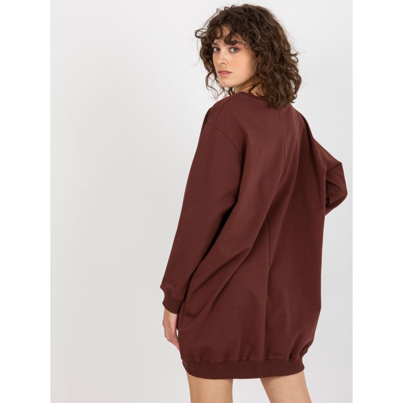 Dámská mikina s potiskem dlouhá oversize KERSTIN tmavě hnědá a růžová 
