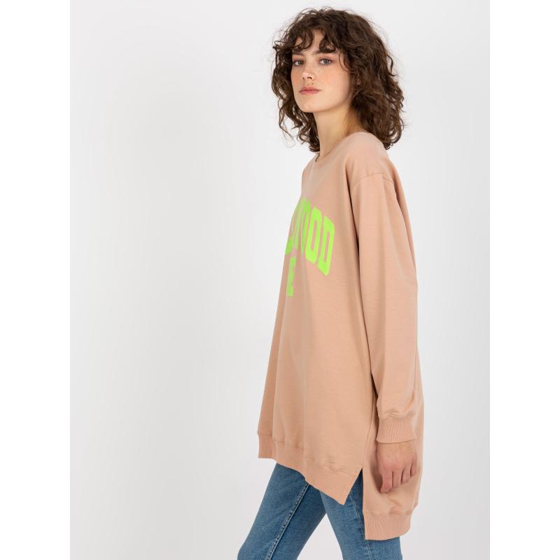 Női hosszú oversize nyomtatott pulóver KERSTIN sötétbézs és zöld színben