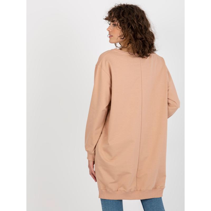 Női hosszú oversize nyomtatott pulóver KERSTIN sötétbézs és zöld színben