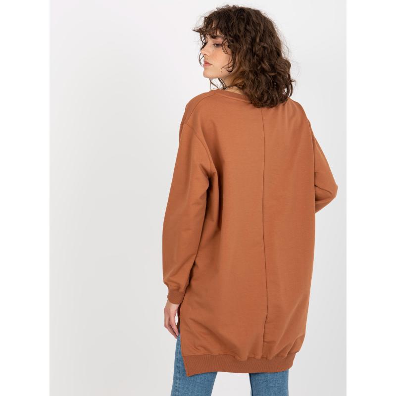 Dámská mikina s potiskem dlouhá oversize KERSTIN světle hnědá a oranžová  