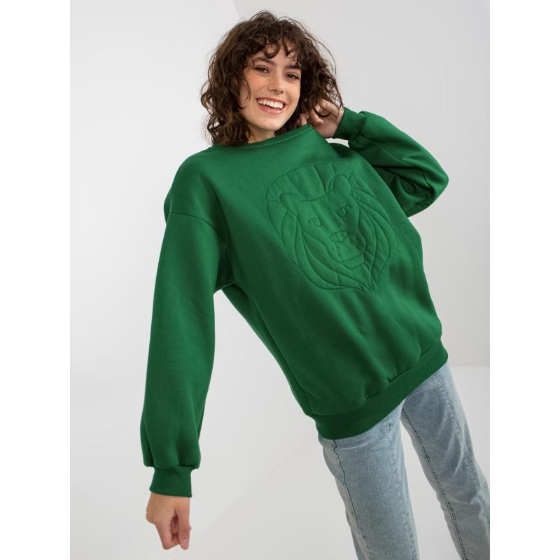Női kapucnis pulóver hímzéssel PETUNIA sötétzöld