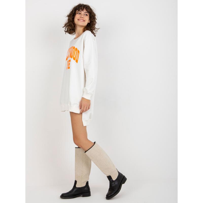 Női hosszú oversize kapucnis pulóver MIAH felirattal, ekrü és narancssárga színben