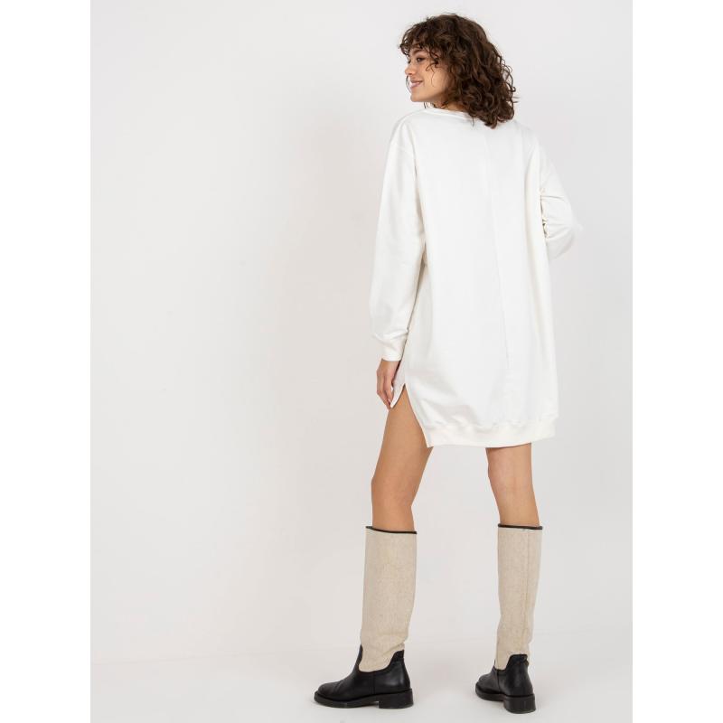 Női hosszú oversize kapucnis pulóver MIAH felirattal, ekrü és narancssárga színben