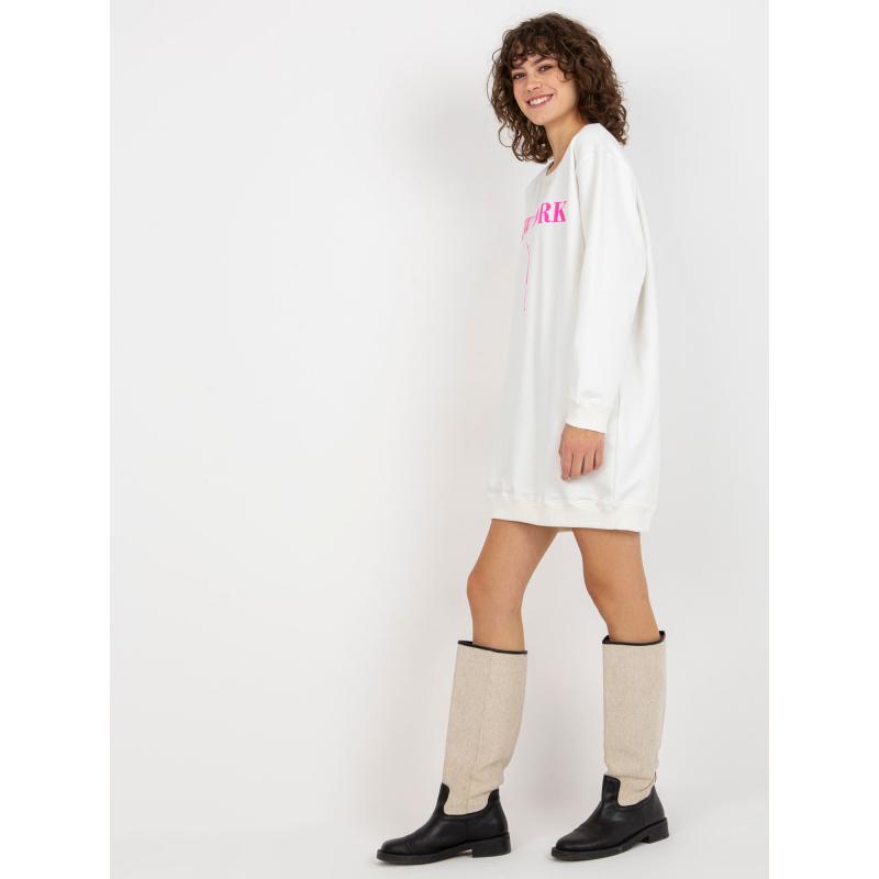 Dámska mikina s nápisom dlhá oversize ROSE ecru-ružová