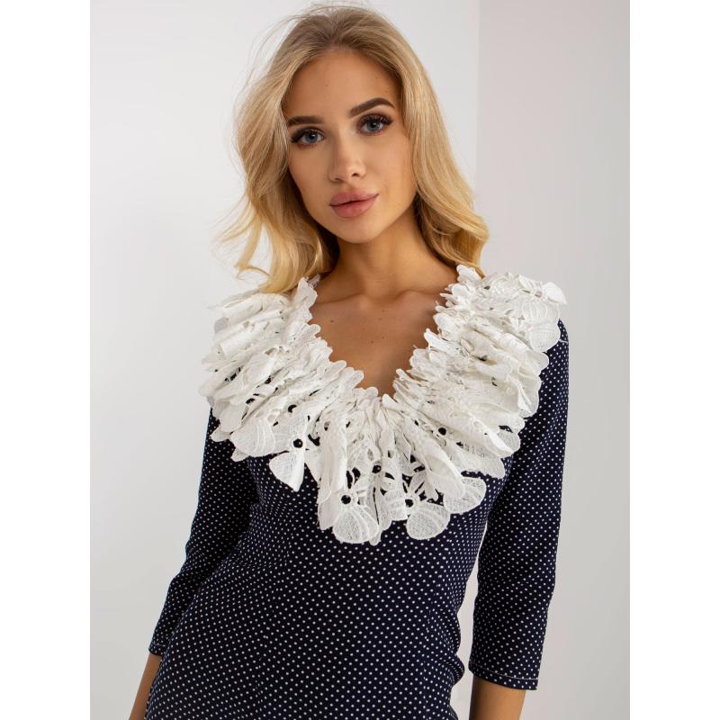 Dámské šaty vypasované koktejlové RAINA námořnicky modré a bílé  