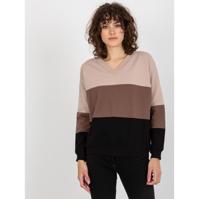 Dámská mikina s výstřihem do V RUE PARIS béžovo-černá 