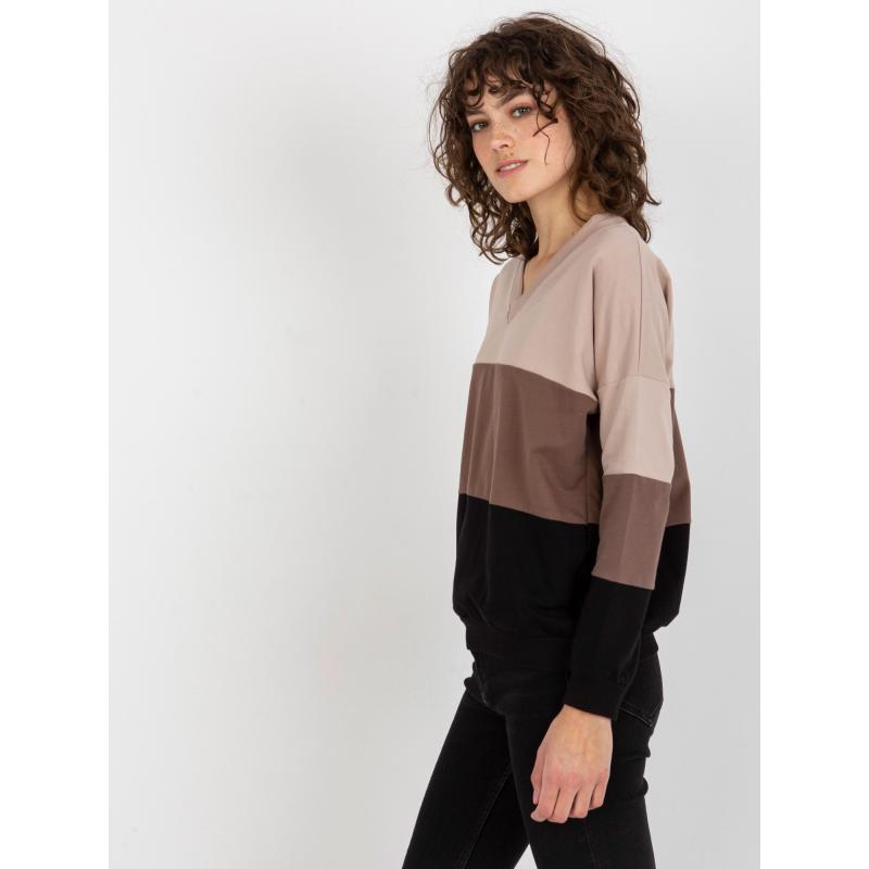 Dámská mikina s výstřihem do V RUE PARIS béžovo-černá 