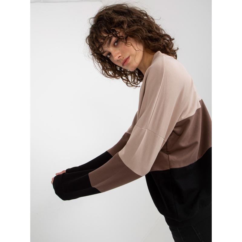 Dámská mikina s výstřihem do V RUE PARIS béžovo-černá 