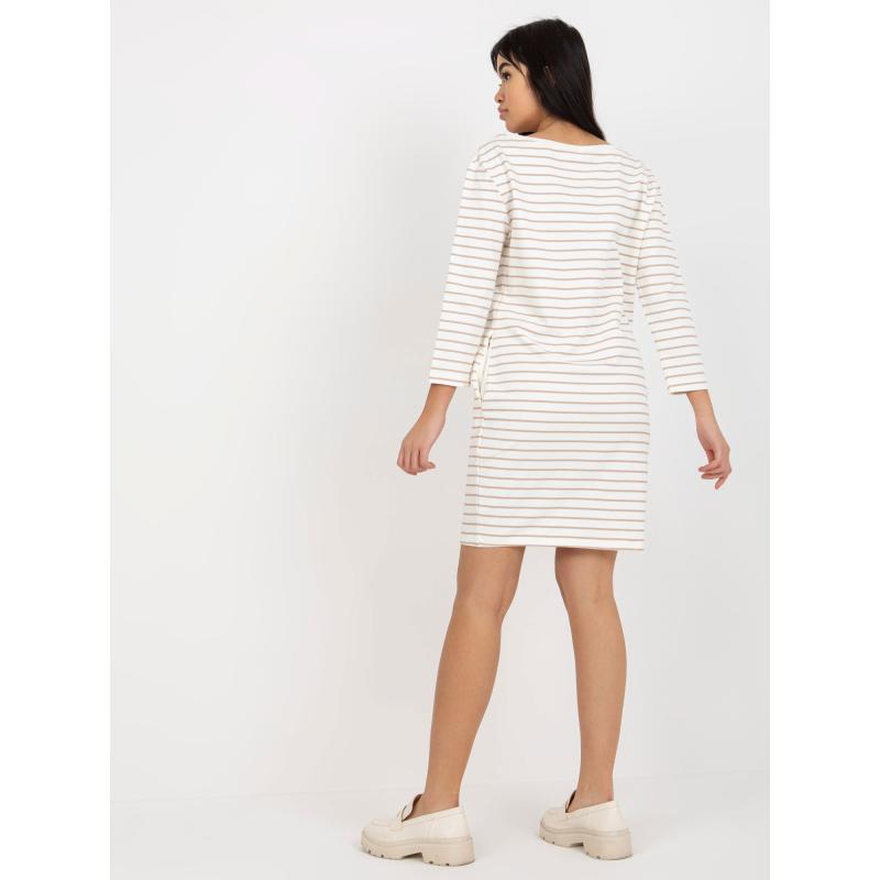 Női ruha RUE PARIS csíkos ekrü bézs színben