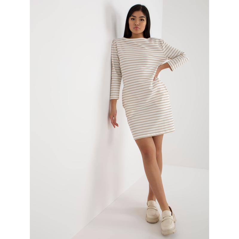Női ruha RUE PARIS csíkos ekrü bézs színben