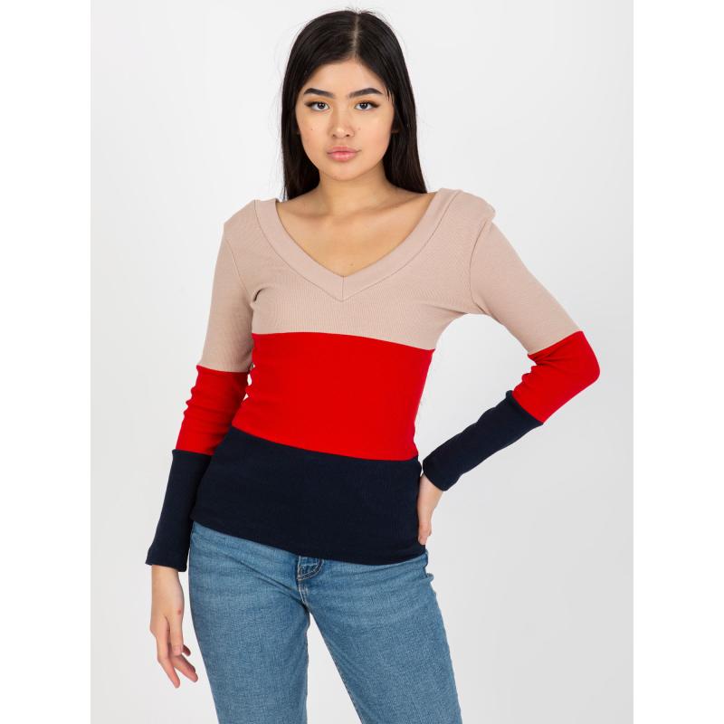 Dámská halenka pruhovaná RUE PARIS v béžová a tmavě modrá