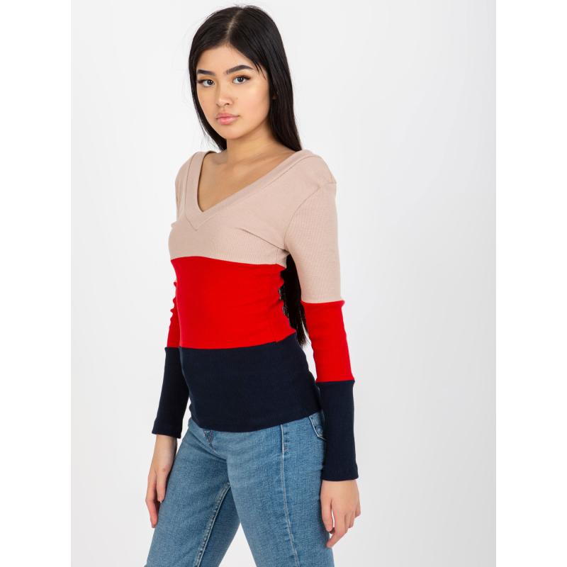 Dámská halenka pruhovaná RUE PARIS v béžová a tmavě modrá