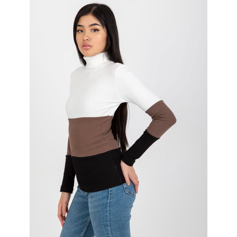 Női csíkos blúz garbóval RUE PARIS ecru-fekete