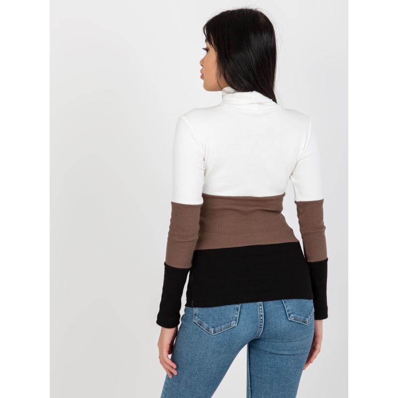 Női csíkos blúz garbóval RUE PARIS ecru-fekete