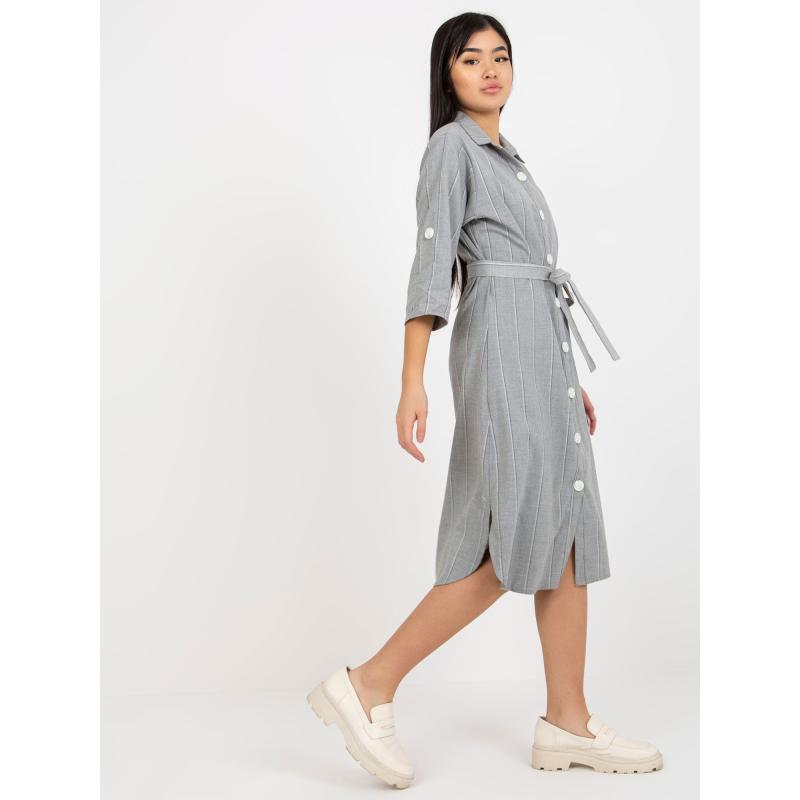 Női csíkos övvel ellátott ruha AVILON szürke