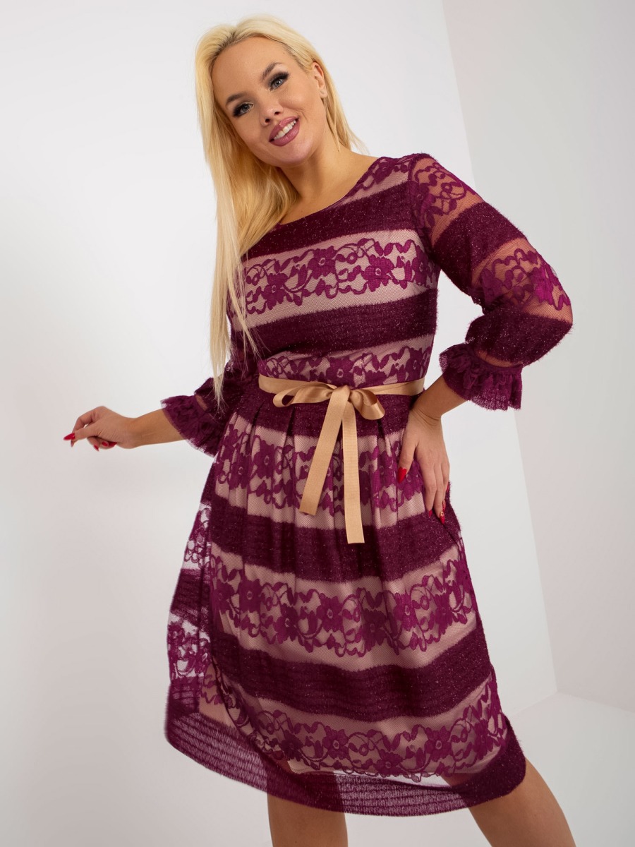 Dámske šaty s opaskom plus size koktailové AILA fialové