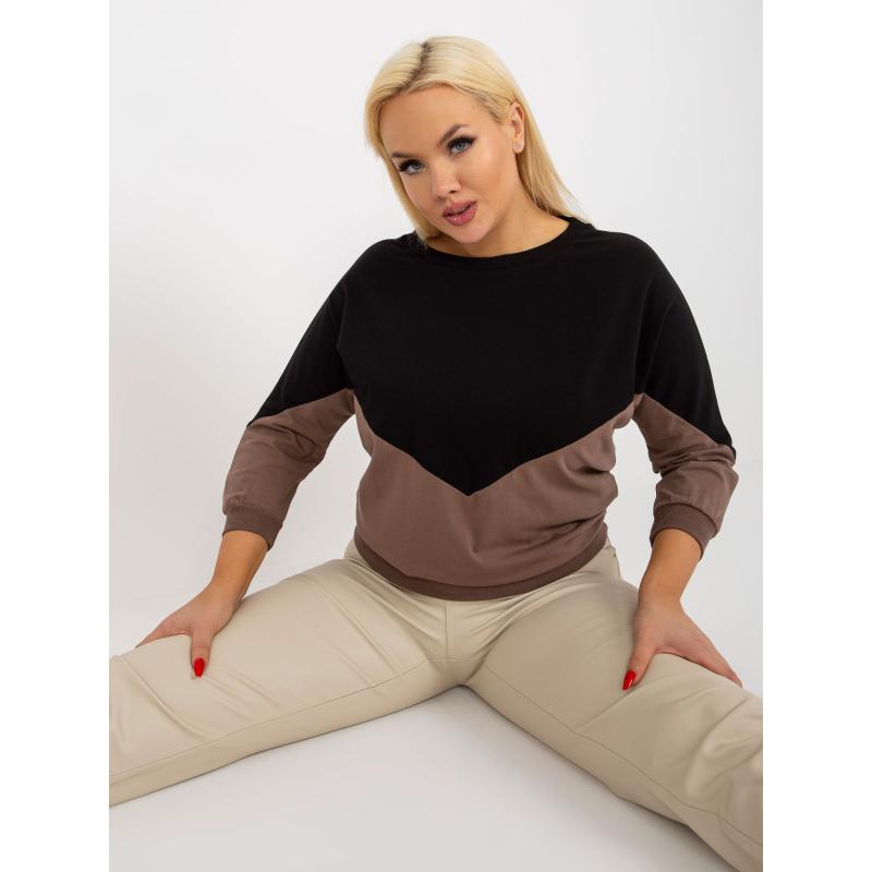 Dámska blúzka s 3/4 rukávmi plus size MADNY čiernohnedá