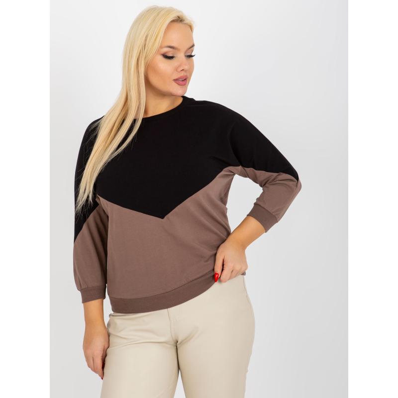 Dámska blúzka s 3/4 rukávmi plus size MADNY čiernohnedá