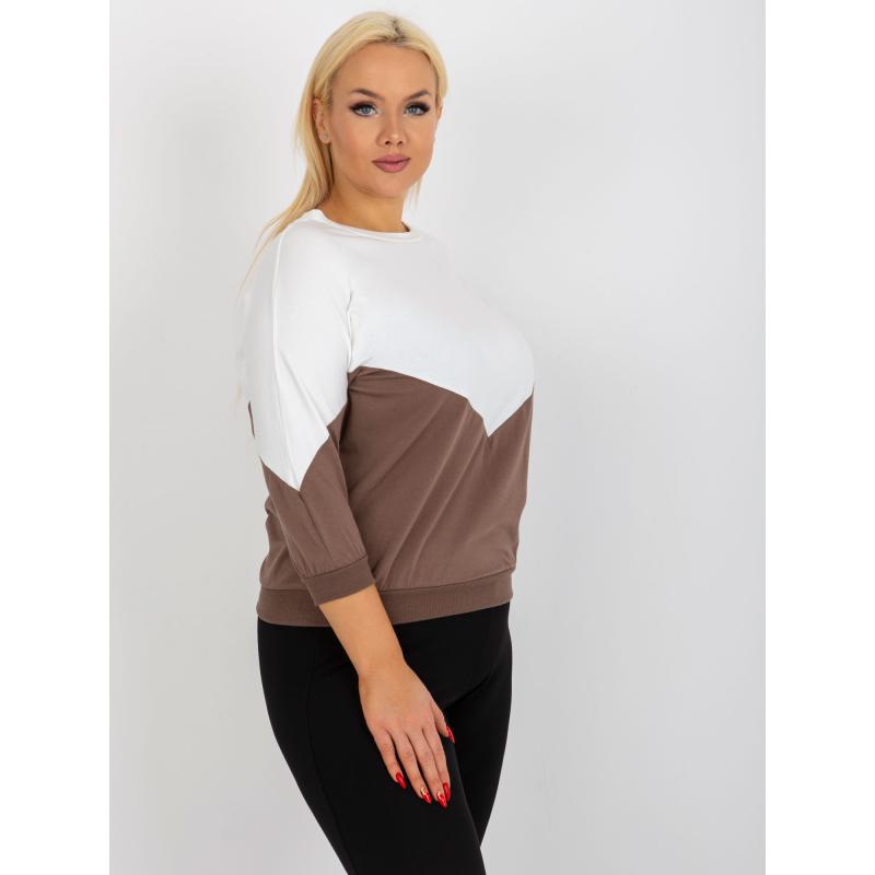 Dámska blúzka s 3/4 rukávom plus size DOLLIE ecru a hnedá