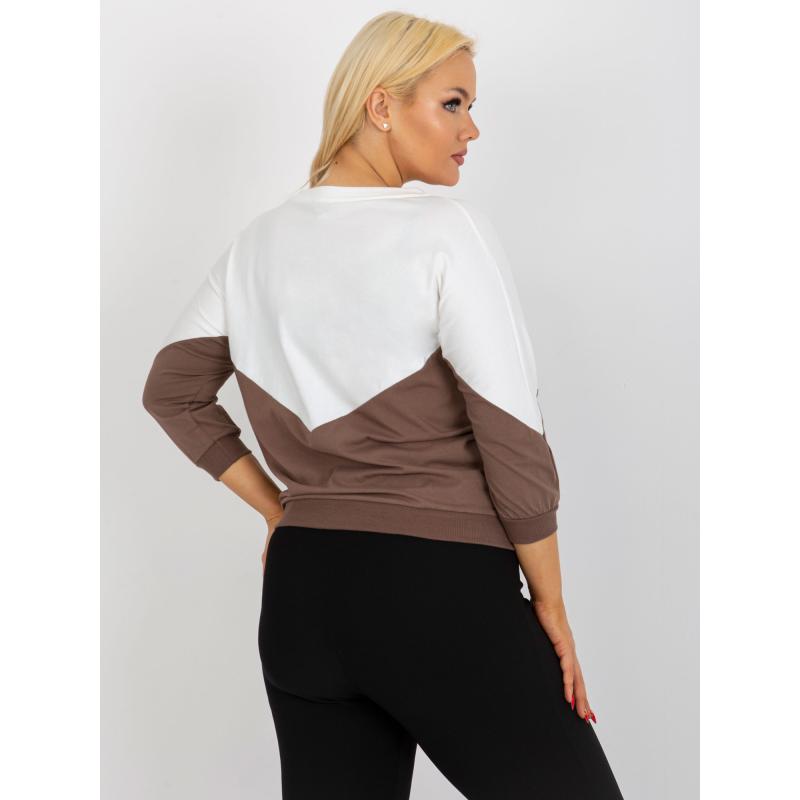 Dámska blúzka s 3/4 rukávom plus size DOLLIE ecru a hnedá
