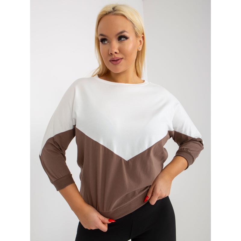 Dámska blúzka s 3/4 rukávom plus size DOLLIE ecru a hnedá