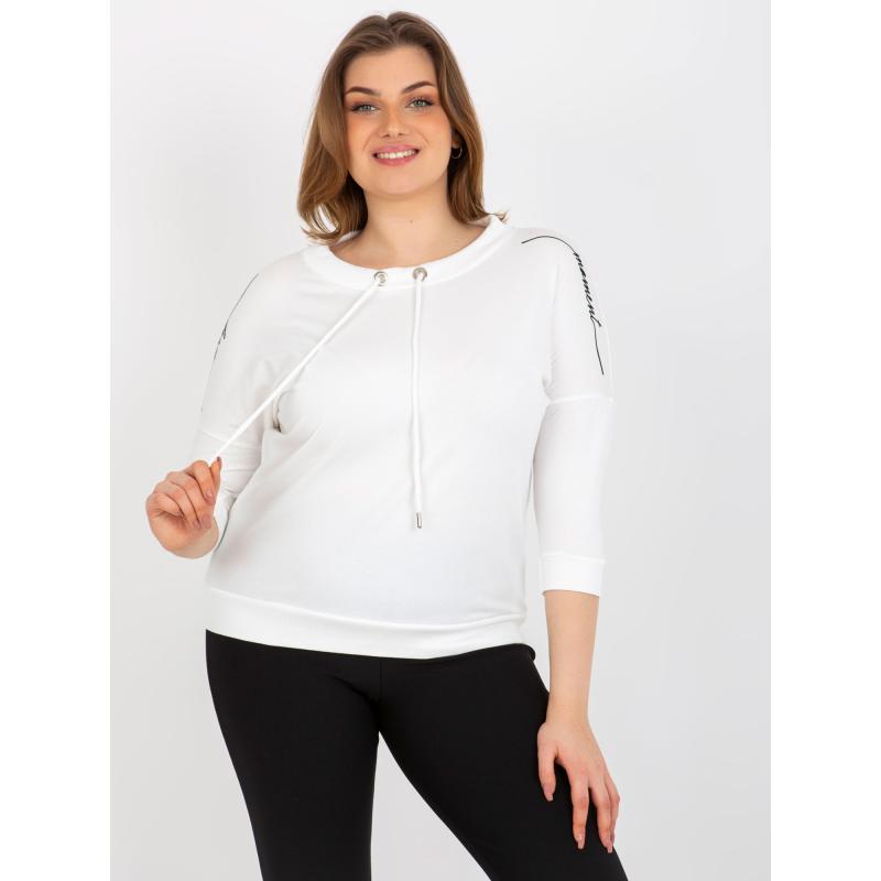 Dámska blúzka plus size s nápismi a 3/4 rukávmi KETZIA ecru