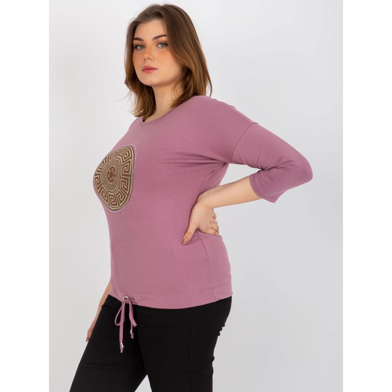 Dámská halenka s žebrovaným lemem plus size ITA růžová  