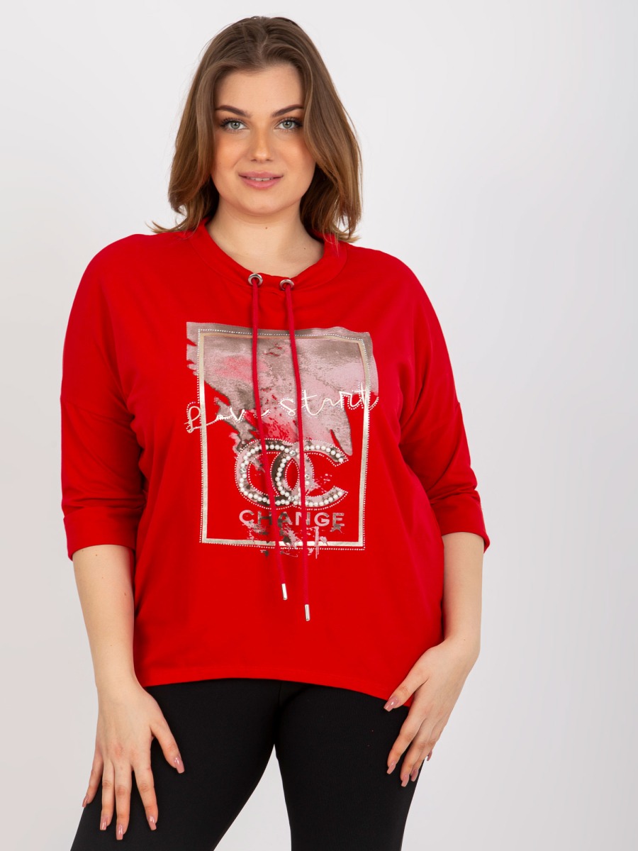 Dámska blúzka s perlami a 3/4 rukávmi plus size JAIDA červená