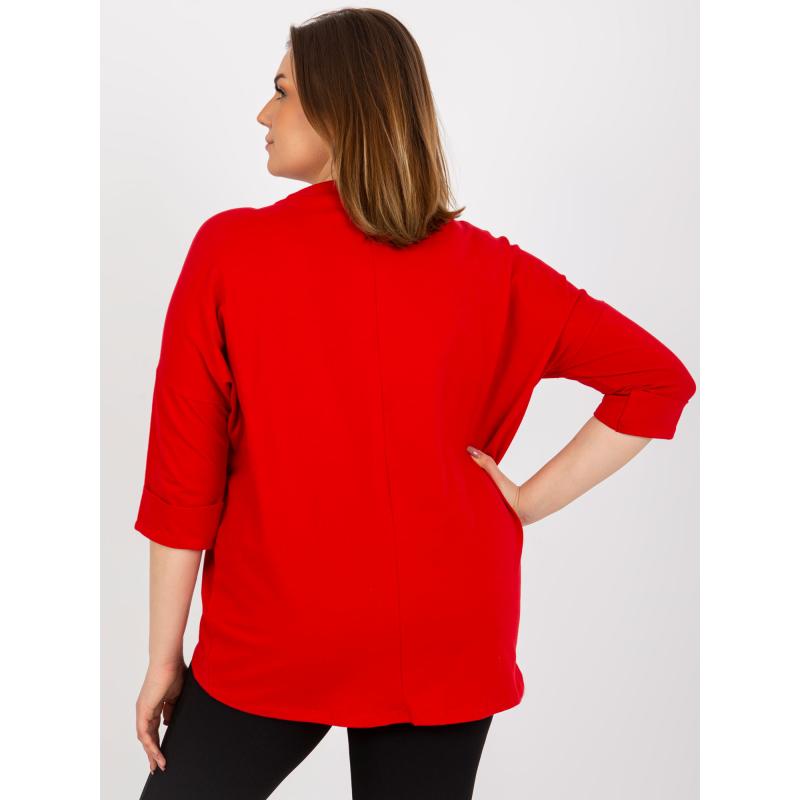 Dámská halenka s perlami a 3/4 rukávy plus size JAIDA červená  
