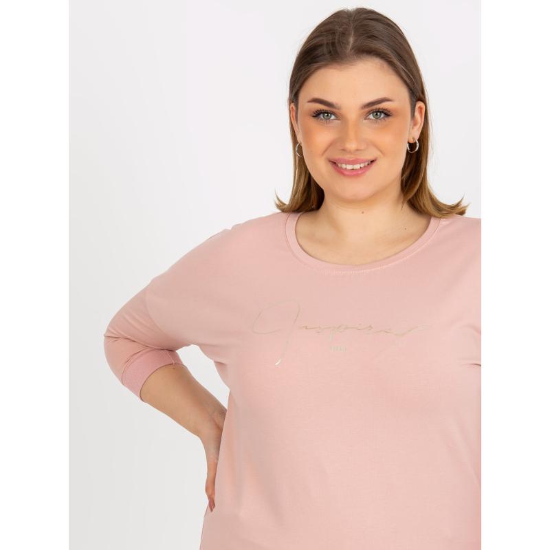 Dámska blúzka s potlačou a 3/4 rukávom plus size JOSSLYN svetlo ružová